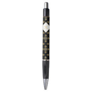 Luxury Monogram Black and Gold Quatre Floral