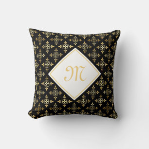 Luxury Monogram Black and Gold Quatre Floral Cushion
