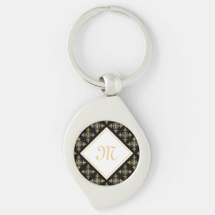 Luxury Monogram Black and Gold Quatre Floral Key Ring