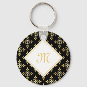 Luxury Monogram Black and Gold Quatre Floral Key Ring
