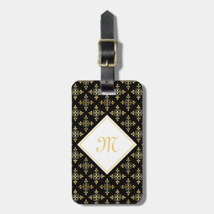 Luxury Monogram Black and Gold Quatre Floral Luggage Tag