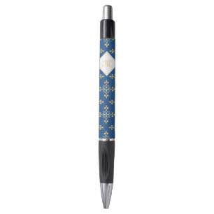 Luxury Monogram Blue and Gold Quatre Floral