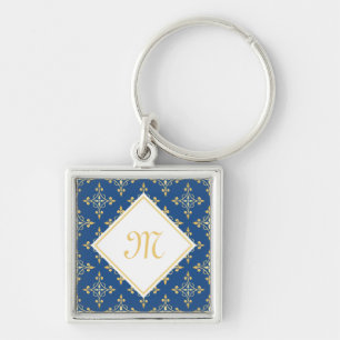 Luxury Monogram Blue and Gold Quatre Floral Key Ring