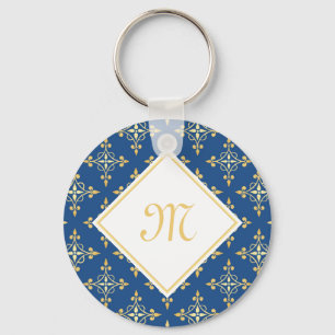 Luxury Monogram Blue and Gold Quatre Floral Key Ring
