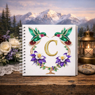 Luxury Monogram C Hummingbird Jeweled Wedding Notebook