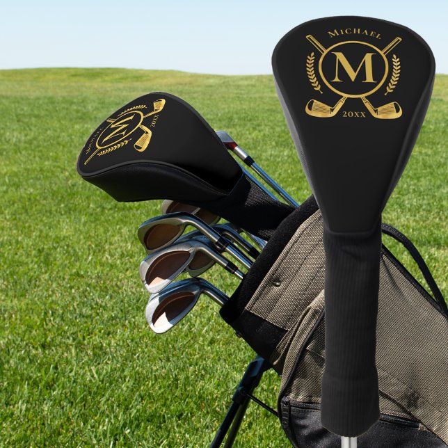 Luxury Monogram Gold On Black Golf Club Head Cover (Creator Uploaded)