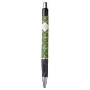 Luxury Monogram Green and Gold Quatre Floral