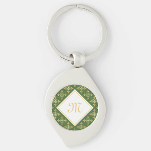 Luxury Monogram Green and Gold Quatre Floral Key Ring