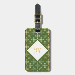 Luxury Monogram Green and Gold Quatre Floral Luggage Tag