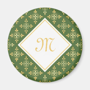 Luxury Monogram Green and Gold Quatre Floral Magnet