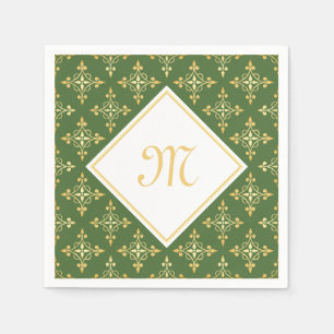 Luxury Monogram Green and Gold Quatre Floral Napkin