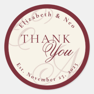 Luxury Monogram Ivory Wedding Thank You Classic Round Sticker