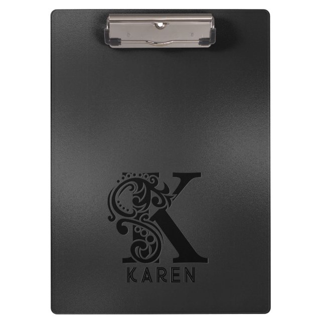 Luxury Monogram K on Dark Grey Clipboard (Front)
