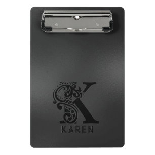 Luxury Monogram K on Dark Grey  Mini Clipboard
