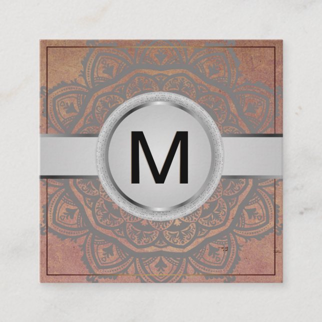 Luxury Monogram | Mandala Pattern Square Business Card (Front)
