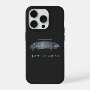 Luxury Monogram Modern Minimal Black Brush Stroke iPhone 15 Pro Case
