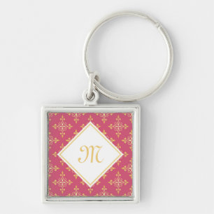 Luxury Monogram Pink and Gold Quatre Floral Key Ring