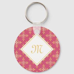 Luxury Monogram Pink and Gold Quatre Floral Key Ring