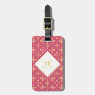 Luxury Monogram Pink and Gold Quatre Floral Luggage Tag