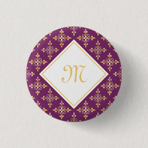 Luxury Monogram Purple and Gold Quatre Floral 3 Cm Round Badge