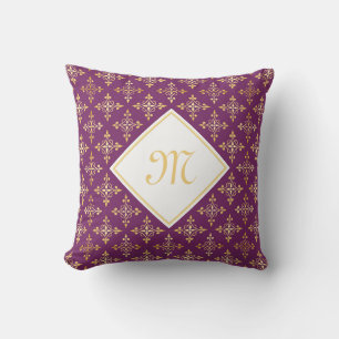 Luxury Monogram Purple and Gold Quatre Floral Cushion