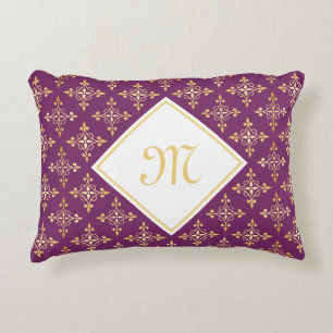 Luxury Monogram Purple and Gold Quatre Floral Decorative Cushion