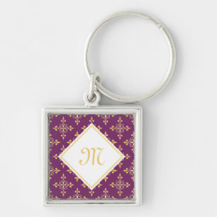 Luxury Monogram Purple and Gold Quatre Floral Key Ring