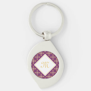 Luxury Monogram Purple and Gold Quatre Floral Key Ring