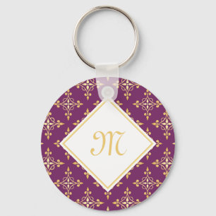 Luxury Monogram Purple and Gold Quatre Floral Key Ring