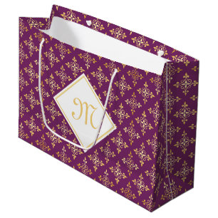 Luxury Monogram Purple and Gold Quatre Floral Large Gift Bag
