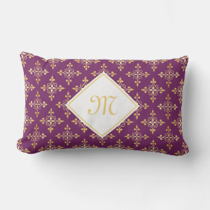 Luxury Monogram Purple and Gold Quatre Floral Lumbar Cushion