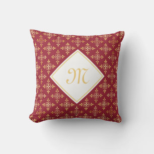 Luxury Monogram Red and Gold Quatre Floral Cushion