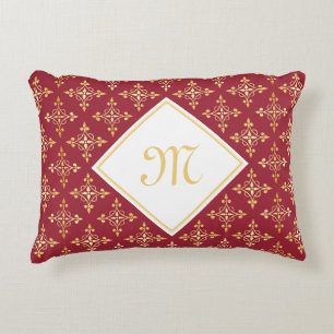 Luxury Monogram Red and Gold Quatre Floral Decorative Cushion