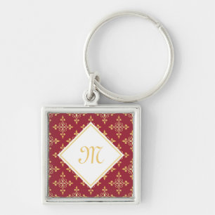 Luxury Monogram Red and Gold Quatre Floral Key Ring