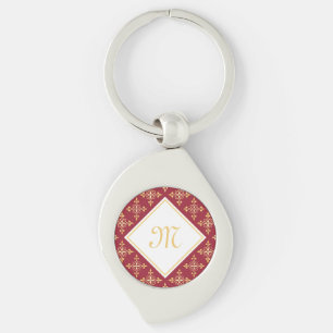 Luxury Monogram Red and Gold Quatre Floral Key Ring