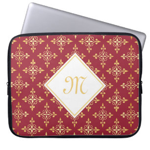 Luxury Monogram Red and Gold Quatre Floral Laptop Sleeve