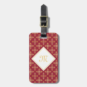 Luxury Monogram Red and Gold Quatre Floral Luggage Tag