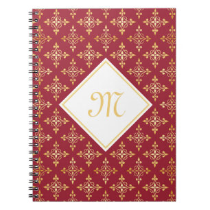 Luxury Monogram Red and Gold Quatre Floral Spiral Notebook