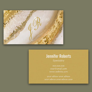 Luxury monogram script golden marble business card