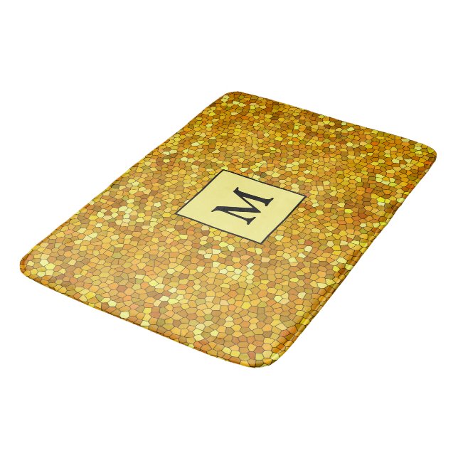Luxury Monogram Stained Glass Gold Bath Mat (Angled)
