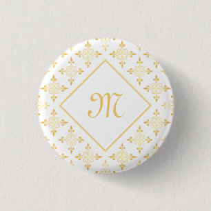 Luxury Monogram White and Gold Quatre Floral 3 Cm Round Badge