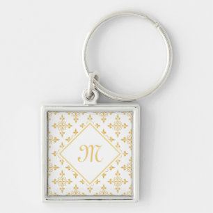Luxury Monogram White and Gold Quatre Floral Key Ring