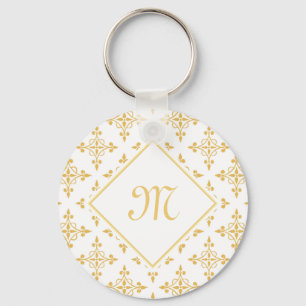 Luxury Monogram White and Gold Quatre Floral Key Ring