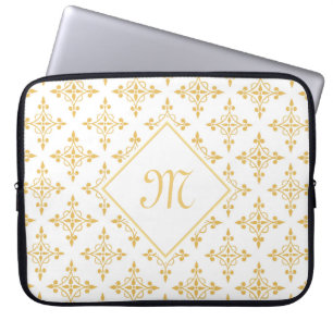 Luxury Monogram White and Gold Quatre Floral Laptop Sleeve