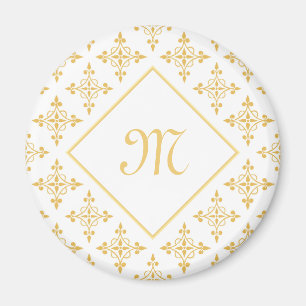 Luxury Monogram White and Gold Quatre Floral Magnet
