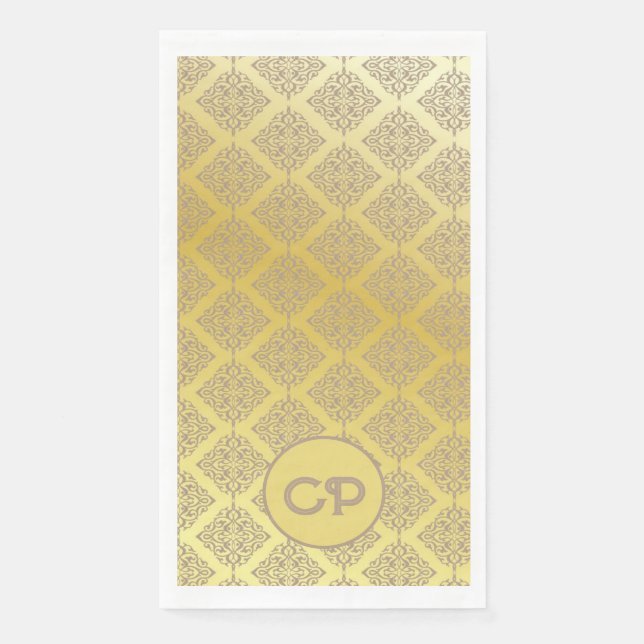 Luxury Monogrammed Gold Vintage Style Napkin (Front)