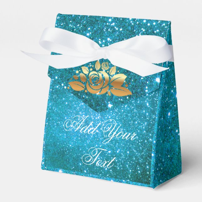 Luxury Monogrammed Popular Blue Gold Glitter Favour Box (Front Side)