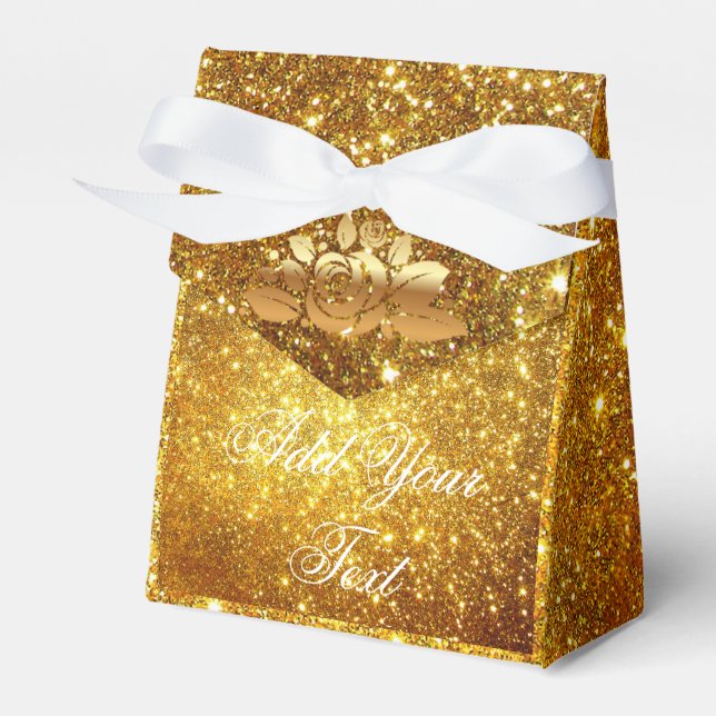 Luxury Monogrammed Popular Gold Glitter Favour Box (Front Side)