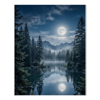 Luxury Moonlit Evergreen Forest Wall Art