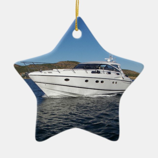 Luxury Motor Boat Ceramic Tree Decoration (Front)